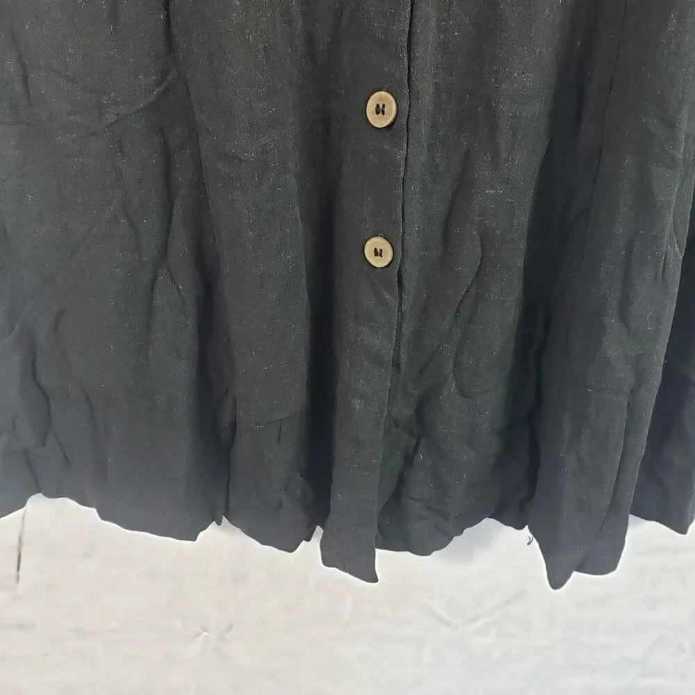 Susan Graver Pure Dress Womens Petite Large Black Linen Blend Tie Sleeve Midi - Picture 5 of 11